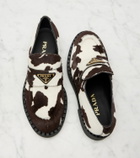 Prada Chocolate cow-print calf hair loafers
