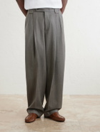 Versace - Pleated Pinstriped Virgin Wool-Twill Trousers - Gray