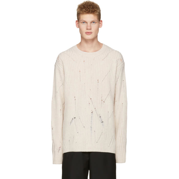 Photo: Maison Margiela Off-White Oversized Distressed Sweater