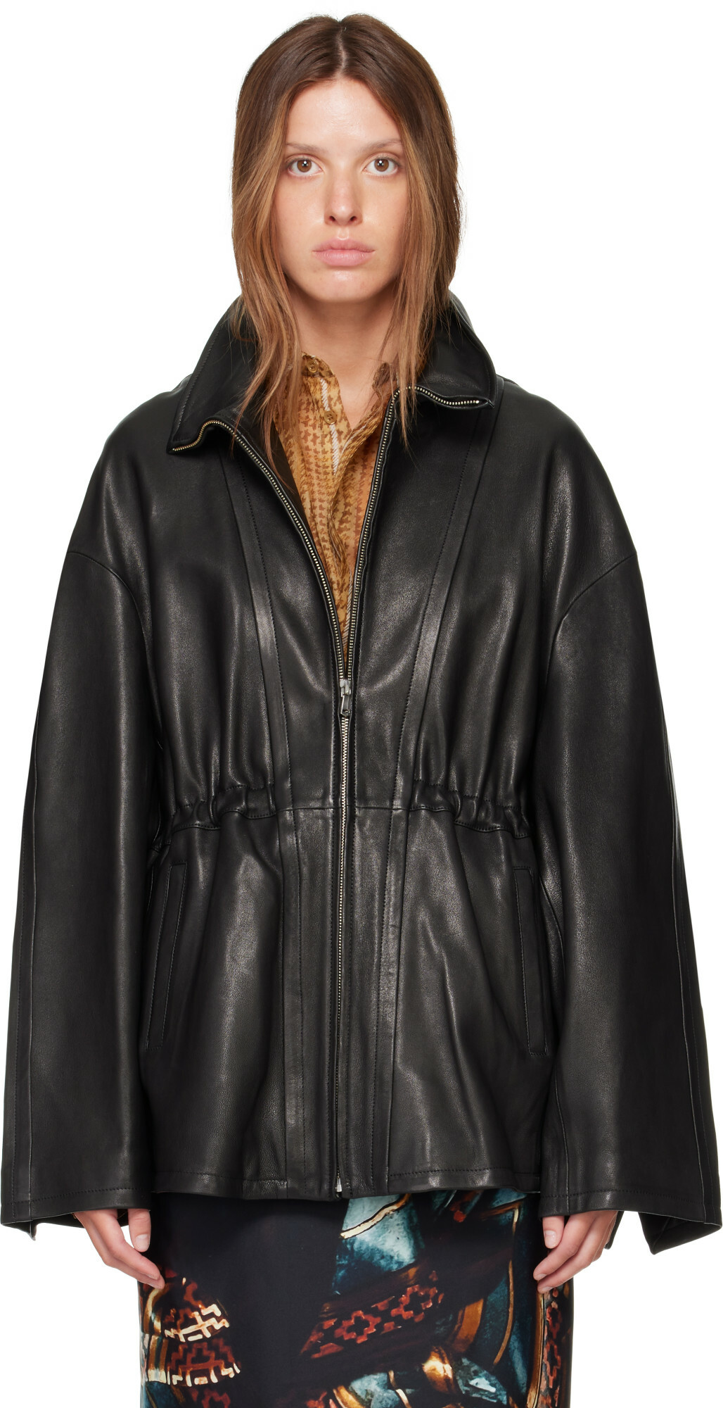 Nour Hammour Black Passage Funnelneck Leather Jacket
