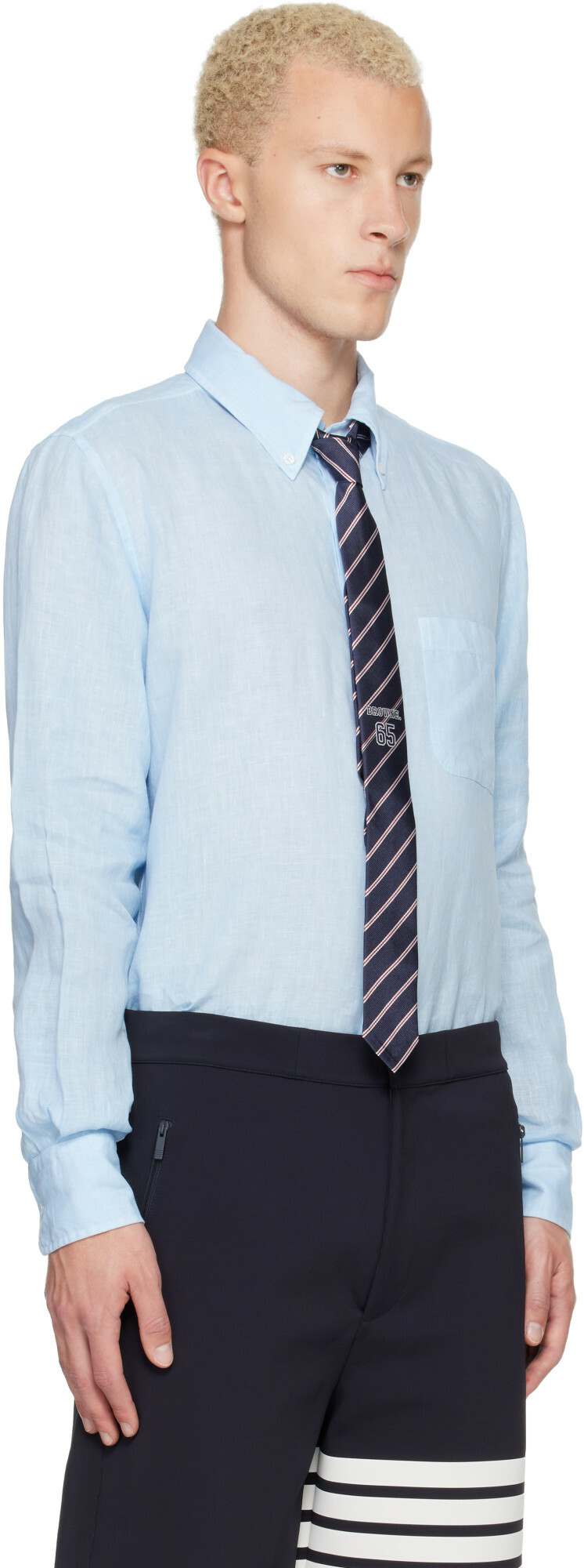 Thom Browne Blue Linen 4-Bar Shirt