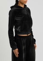 Alexanderwang.t Faded Crystal-embellished Hooded Velour Sweatshirt Black