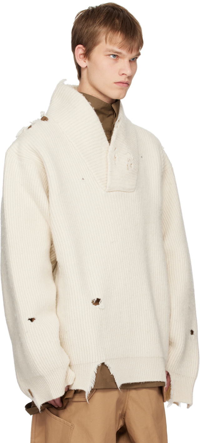 Hed Mayner Off-White Distressed Sweater Hed Mayner