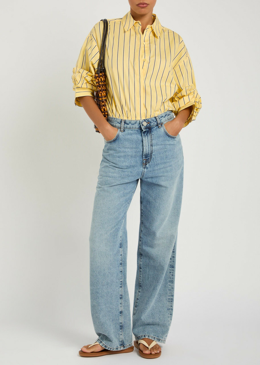 Staud Traverse Striped Stretch-cotton Poplin Shirt Bodysuit Yellow