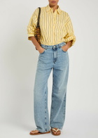 Staud Traverse Striped Stretch-cotton Poplin Shirt Bodysuit Yellow