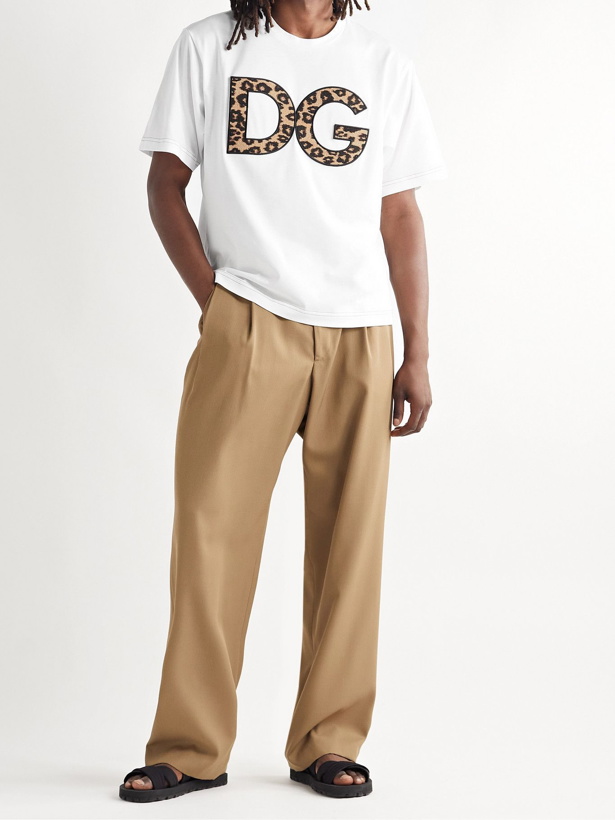 Photo: DOLCE & GABBANA - Logo-Appliquéd Cotton-Jersey T-Shirt - White