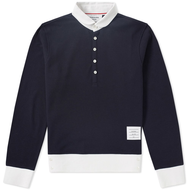 Photo: Thom Browne Long Sleeve Contrast Collar Pique Polo