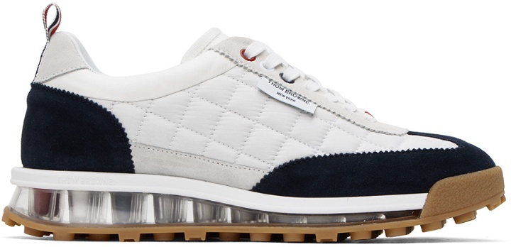 Photo: Thom Browne White & Navy Quilted Tech Runner Sneakers