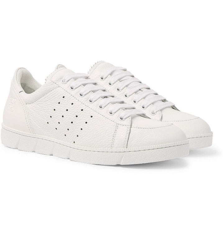 Photo: Loewe - Smooth and Full-Grain Leather Sneakers - White