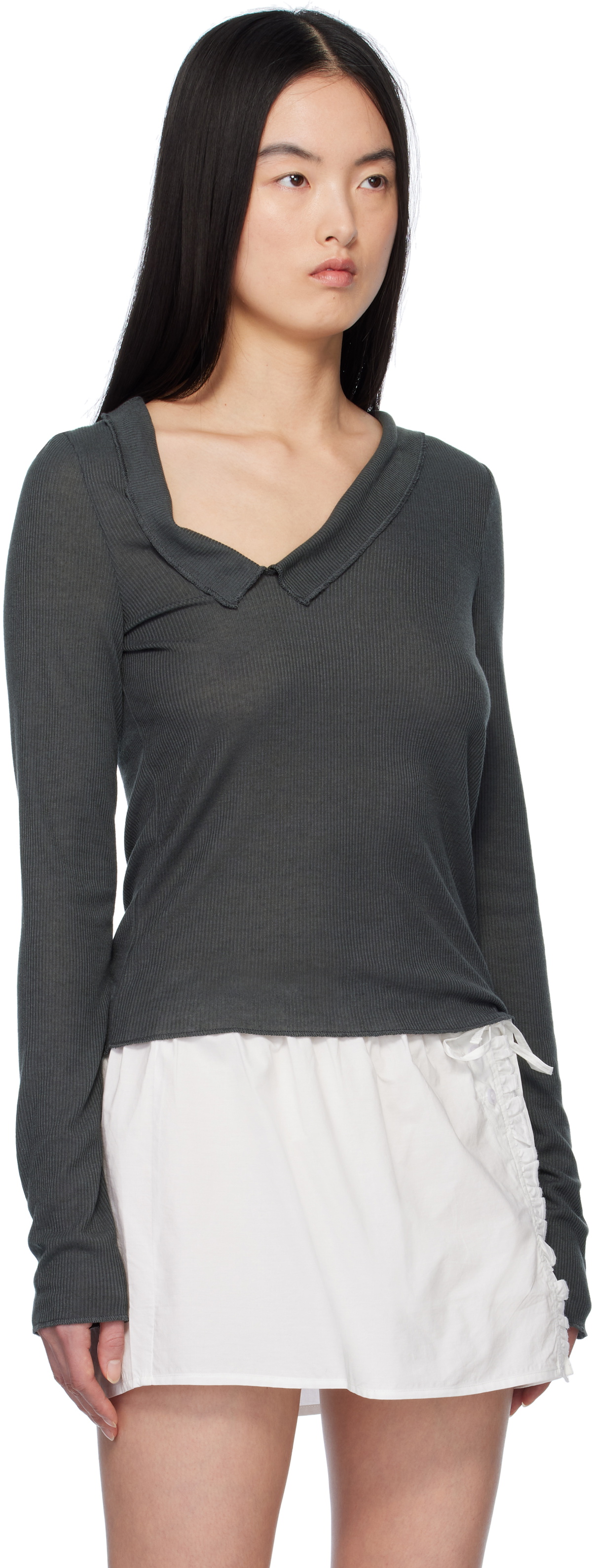 Deiji Studios Gray Cross Collar Top