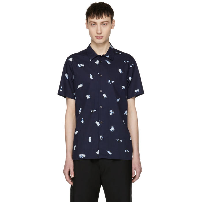 Photo: PS by Paul Smith Navy Print Button-Up Shirt