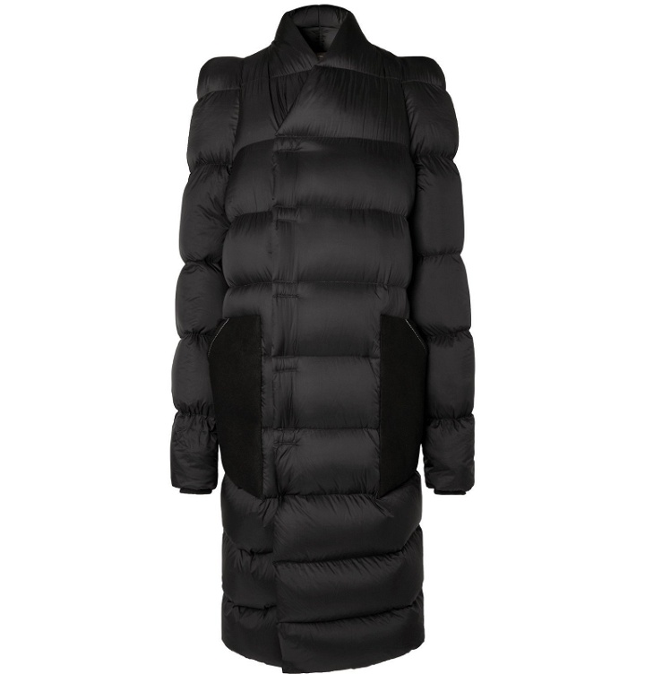 Photo: Rick Owens - Oversized Suede-Trimmed Quilted Shell Down Coat - Black