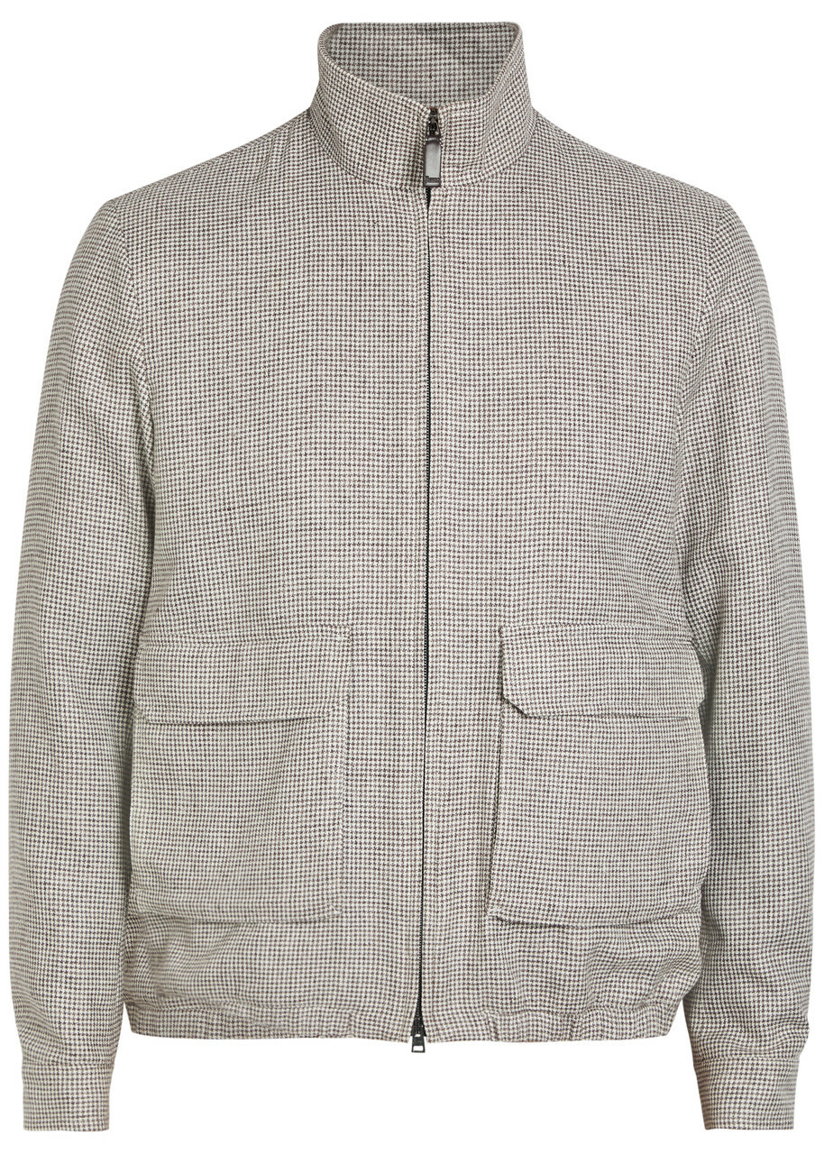 Herno Houndstooth Linen-blend Bomber Jacket Taupe