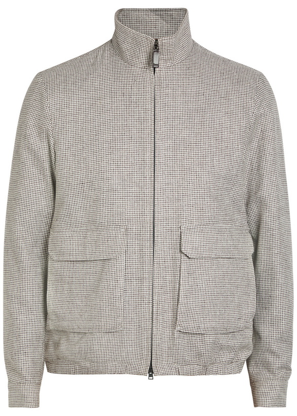 Photo: Herno Houndstooth Linen-blend Bomber Jacket Taupe