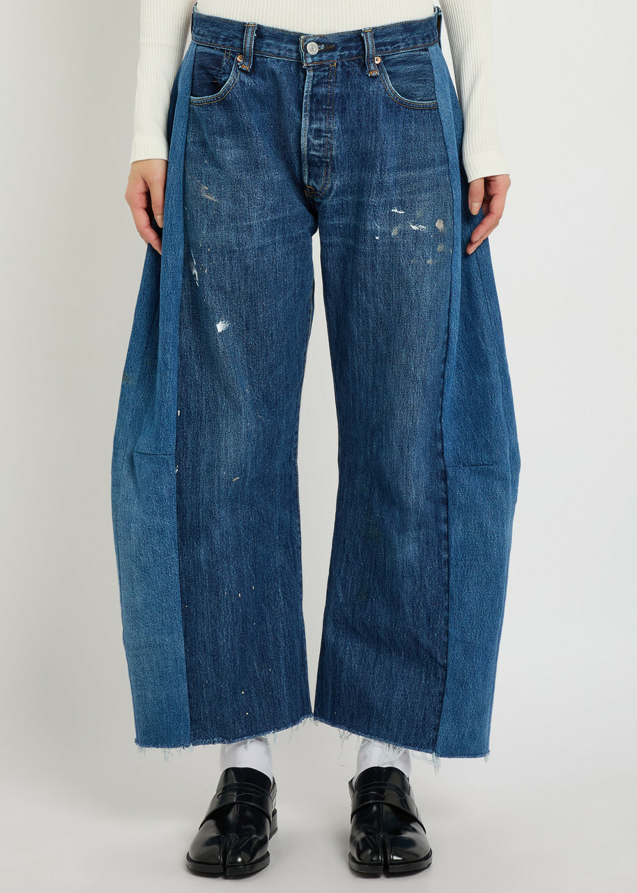 B Sides Vintage Lasso Paint-splatter Relaxed Barrel-leg Jeans Indigo