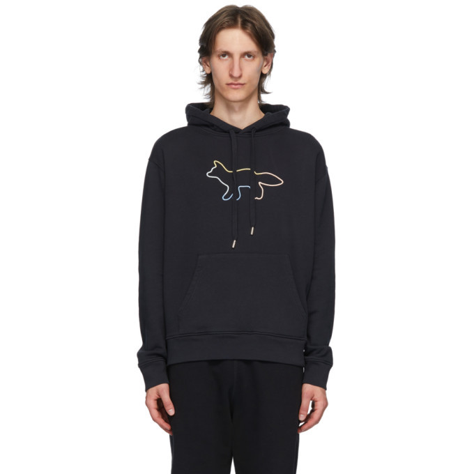 Maison Kitsune Black Embroidered Rainbow Profile Fox Hoodie Maison