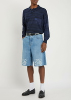 Loewe Logo-embroidered Striped Wool Polo Navy