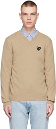 Comme des Garçons Play Beige Wool Sweater