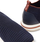 Loro Piana - 360 Flexy Walk Leather-Trimmed Knitted Wish Wool Slip-On Sneakers - Blue