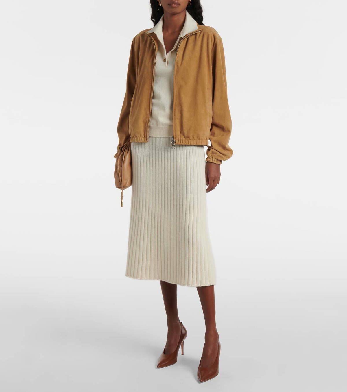 Loro Piana Ribbed-knit cashmere midi skirt