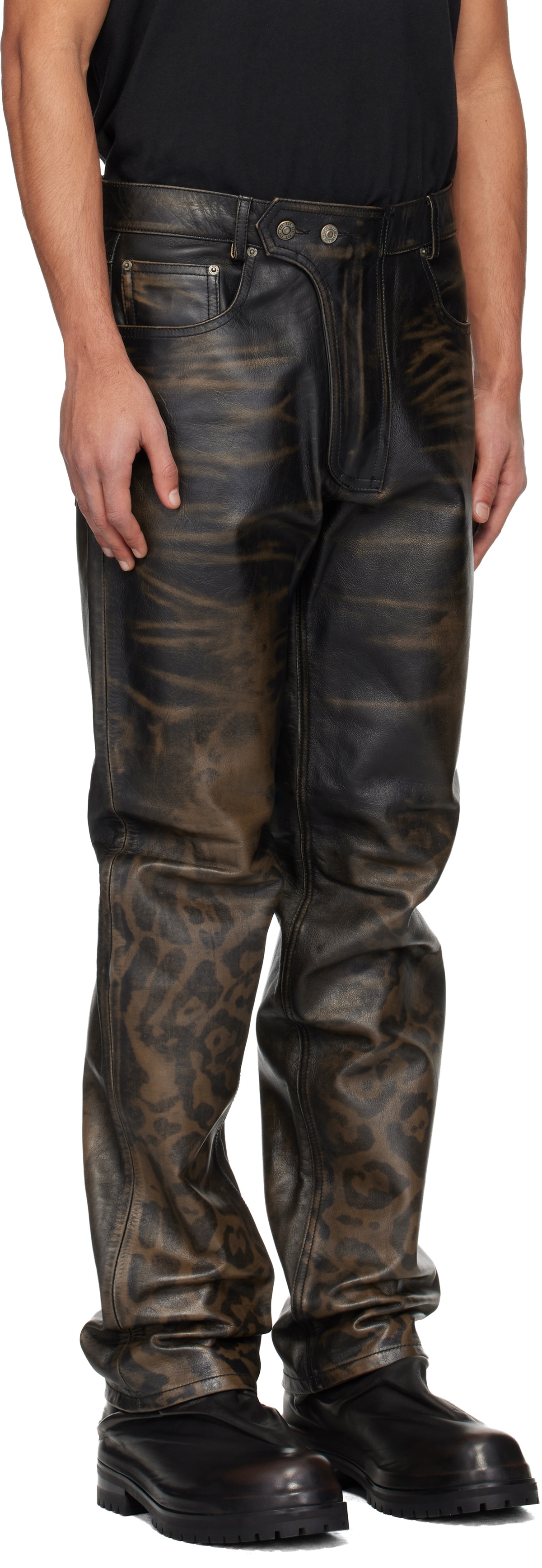 424 Black & Brown 424 Fivepocket Rub Off Leather Pants