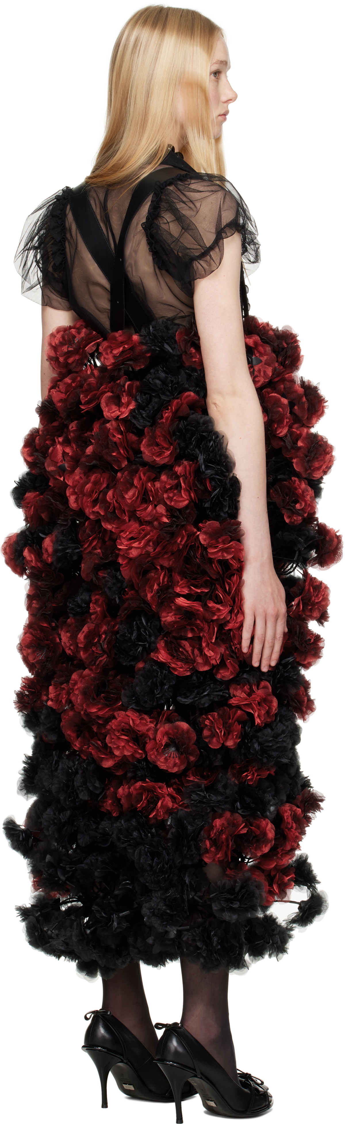 Noir Kei Ninomiya Red & Black Floral Maxi Skirt