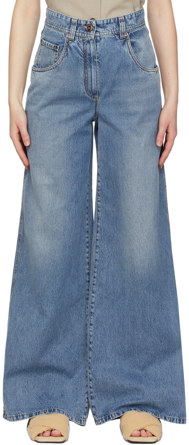 Brunello Cucinelli Blue Wide Leg Jeans Brunello Cucinelli