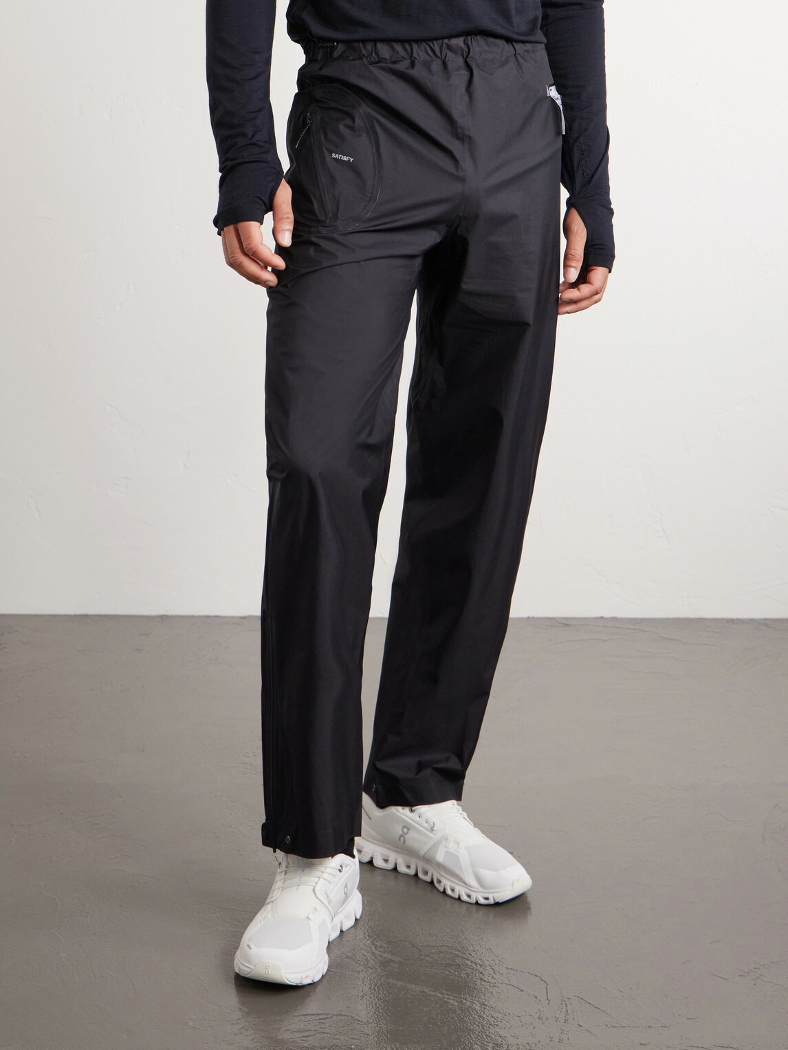 Satisfy - Straight-Leg Pertex® 3L Rain Logo-Appliquéd Recycled-Ripstop Trousers - Black