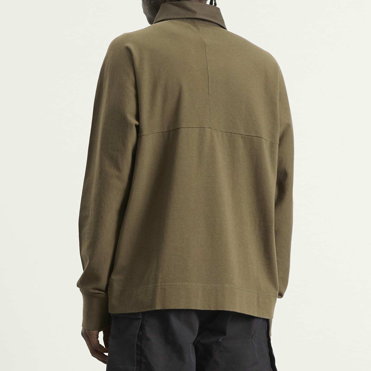MHL by Margaret Howell Men's Rugby Shirt in Khaki Green/Black Green