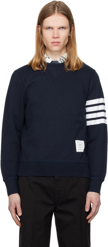 Photo: Thom Browne Navy Classic Loopback 4-Bar Sweatshirt