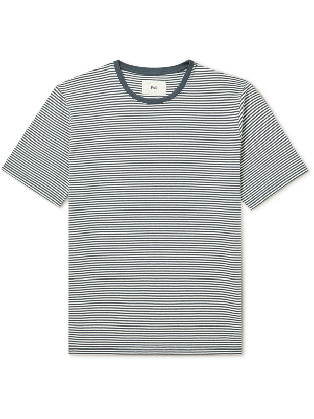 Photo: Folk - Striped cotton-jersey T-shirt - Gray