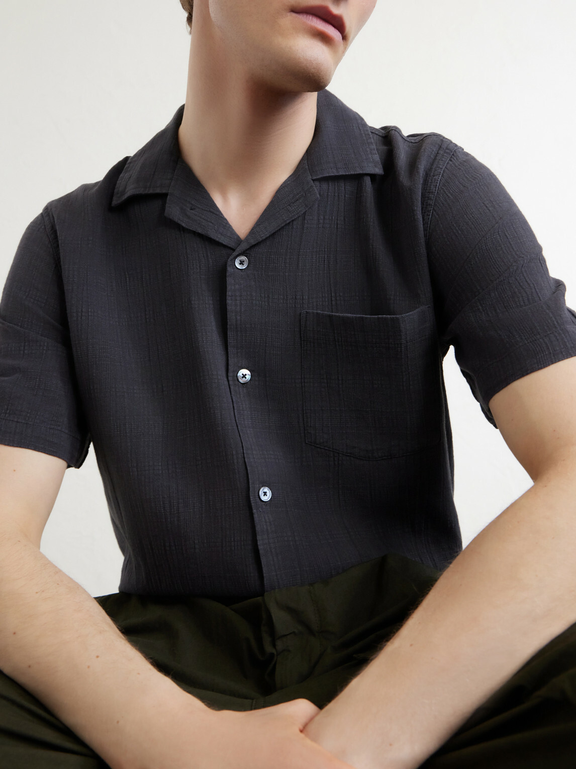 Corridor - Convertible-Collar Checked Cotton Shirt - Black