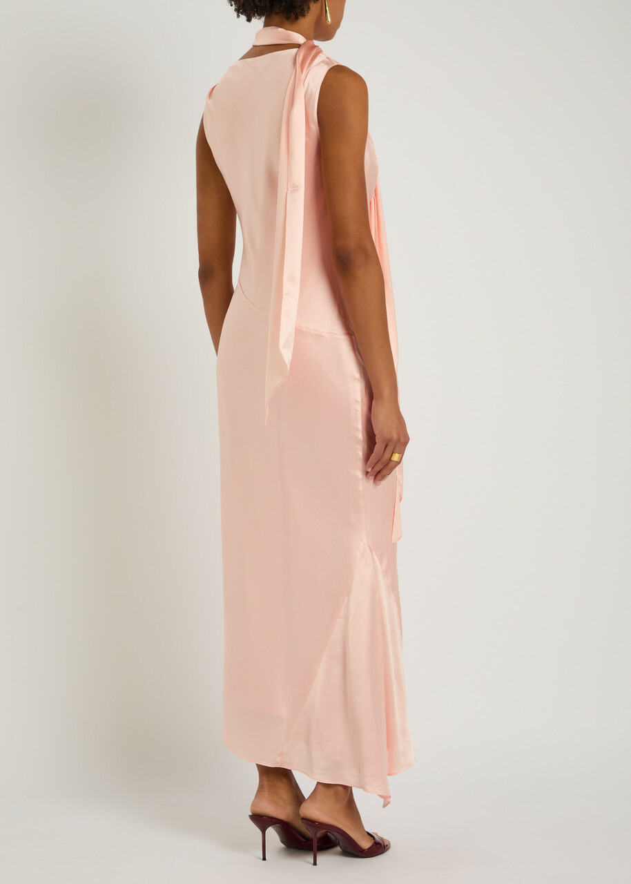 DE LA Vali Thebe Scarf-effect Draped Silk-satin Midi Slip Dress Light Pink