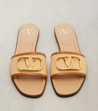 Valentino Garavani VLogo leather-trimmed raffia slides