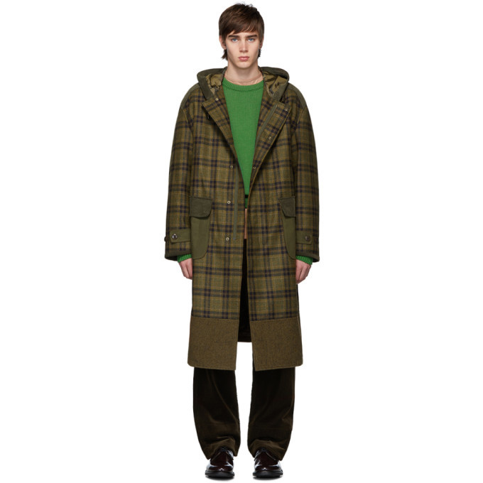 Junya Watanabe Khaki Check Wool Coat Junya Watanabe