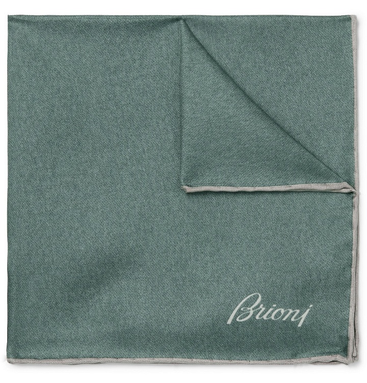 Photo: Brioni - Contrast-Tipped Mélange Silk-Twill Pocket Square - Green
