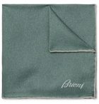 Brioni - Contrast-Tipped Mélange Silk-Twill Pocket Square - Green