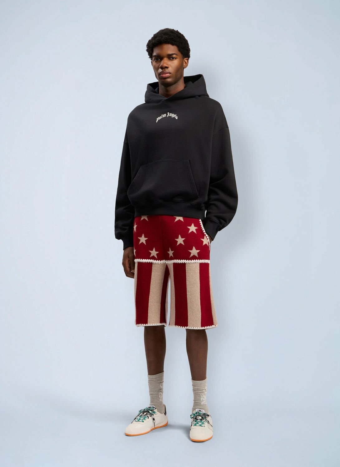 Palm Angels Curved Logo Loose Hooded Sweatshirt