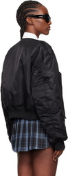 Pushbutton Black Logo Patch Padded Bomber Jacket