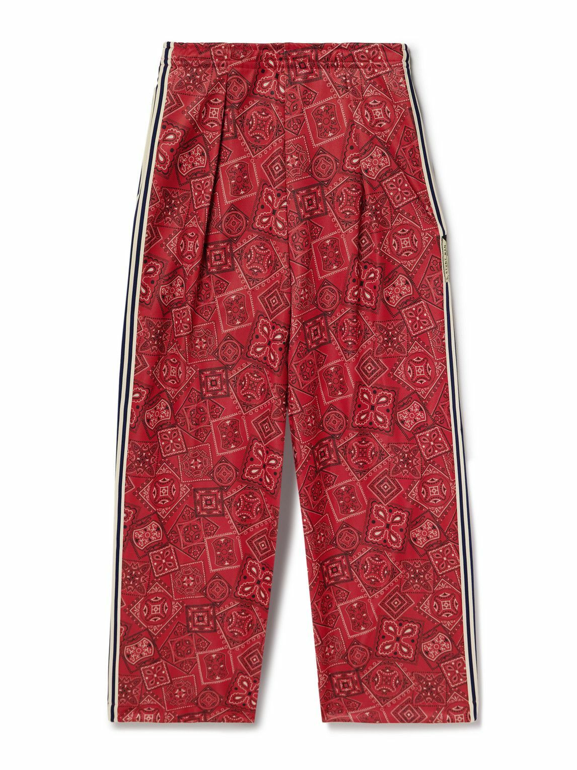 KAPITAL - Wide-Leg Striped Webbing-Trimmed Bandana-Print Tech-Jersey Track Pants - Red