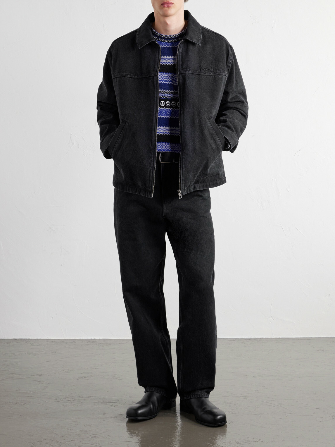 LOEWE - Logo-Embossed Paneled Denim Jacket - Black