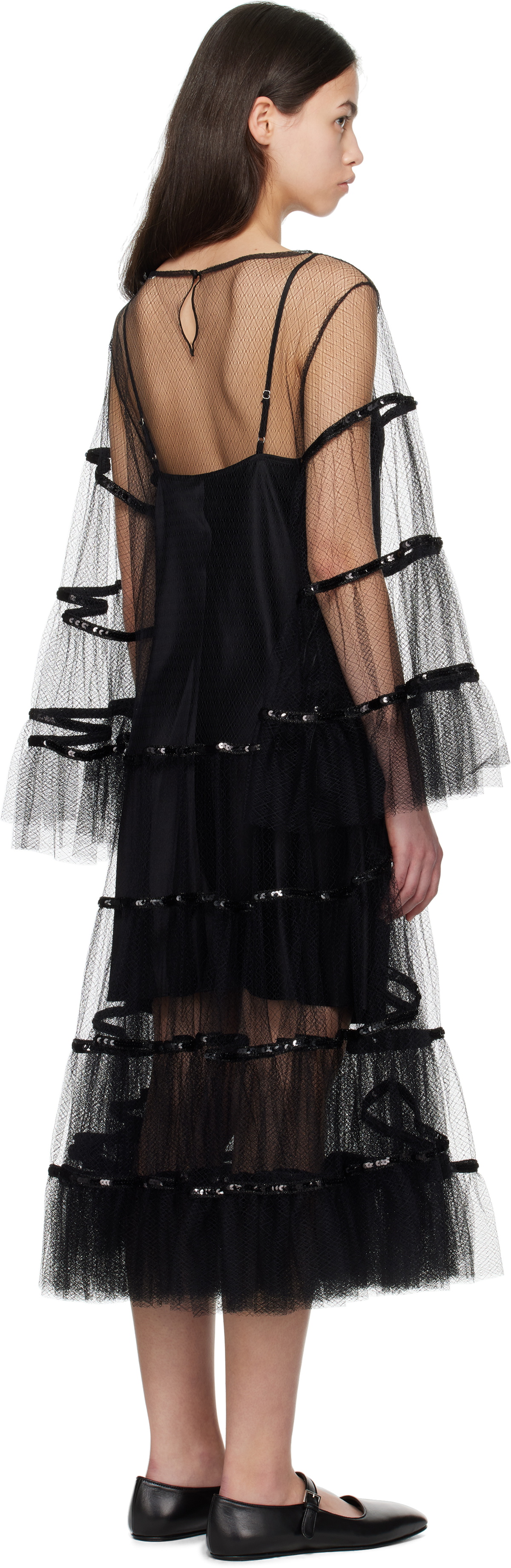 Bode Black Swan Midi Dress