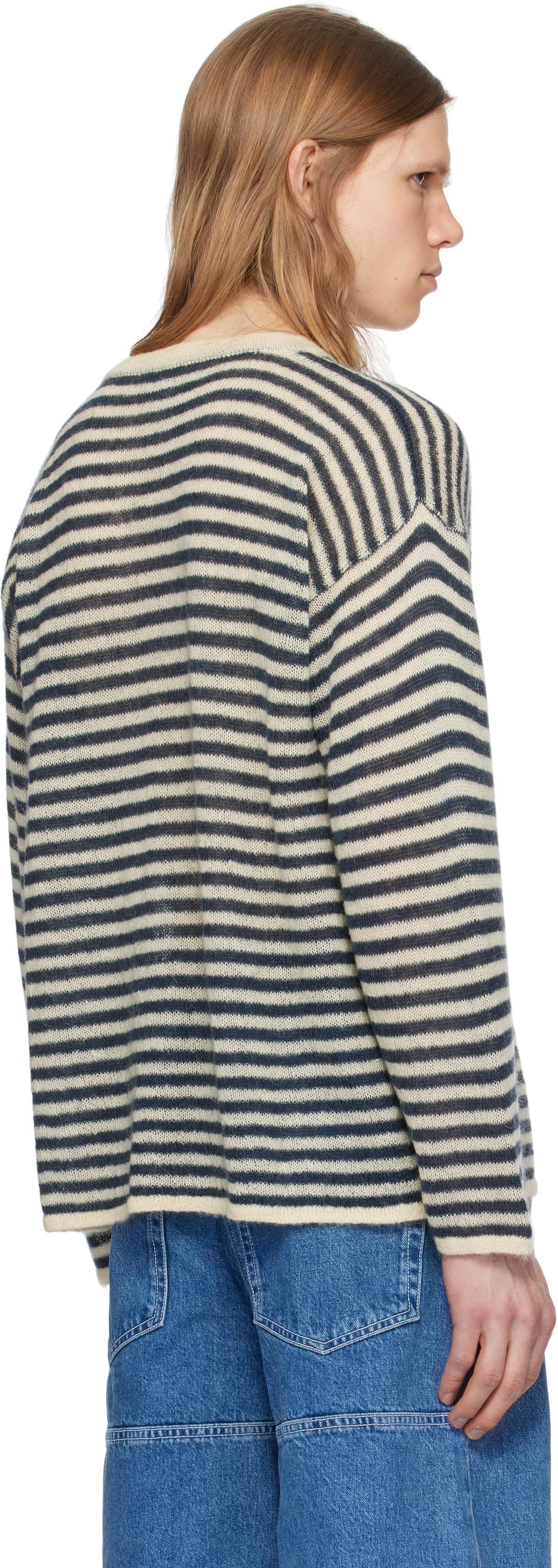 SUNNEI Off-White & Navy Striped Mohair Sweater