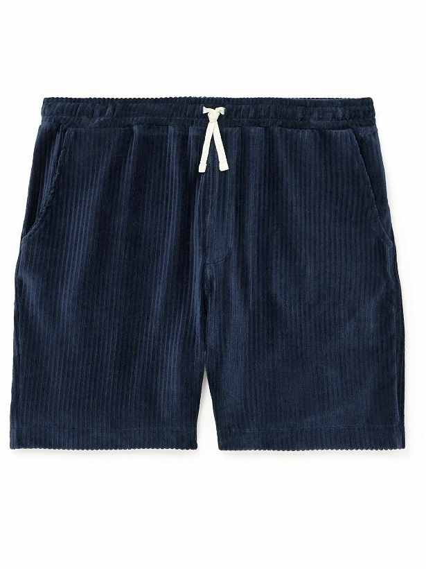 Photo: Oliver Spencer - Weston Straight-Leg Organic Cotton-Blend Corduroy Drawstring Shorts - Blue
