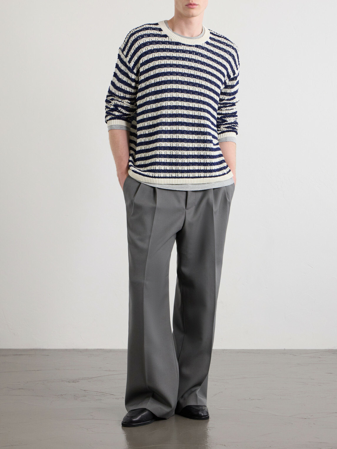 Aimé Leon Dore - Eyelet Striped Open-Knit Cotton Sweater - Blue