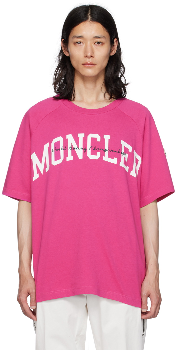 MONCLER ピンク刺繍ロゴTシャツ Embroidered Logo Moncler Pink Shirt Moncler Pink Embroidered T
