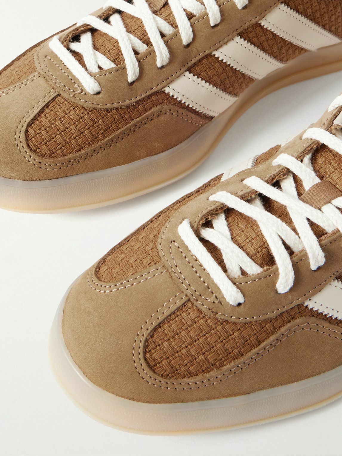 adidas Originals - Gazelle Indoor Leather and Nubuck-Trimmed Basketweave Cotton Sneakers - Brown