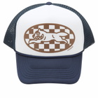 ICECREAM Men's Checker Running Dog Trucker Cap in Ecru/Navy 