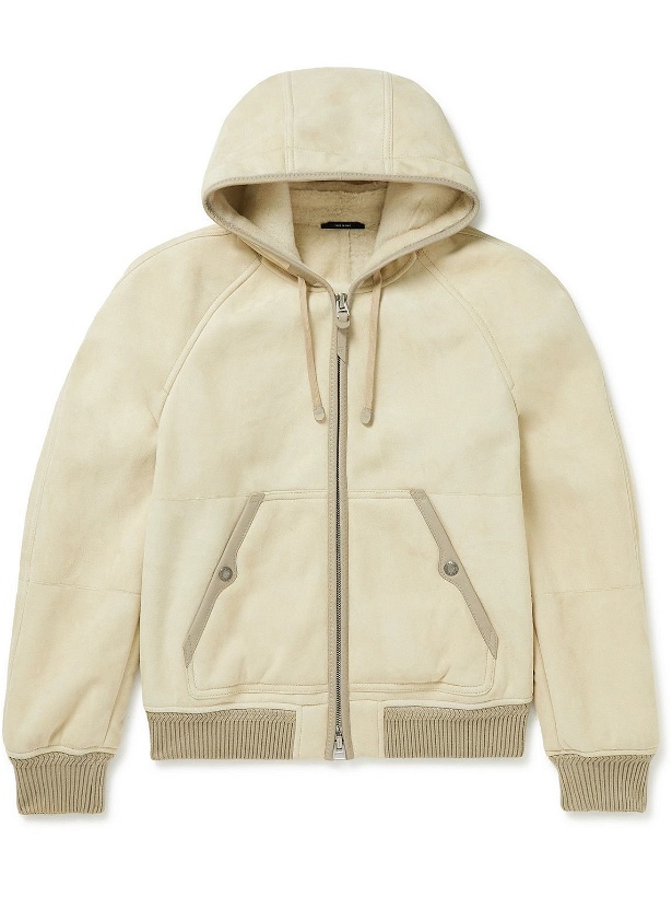 Photo: TOM FORD - Leather-Trimmed Shearling Hooded Bomber Jacket - Neutrals