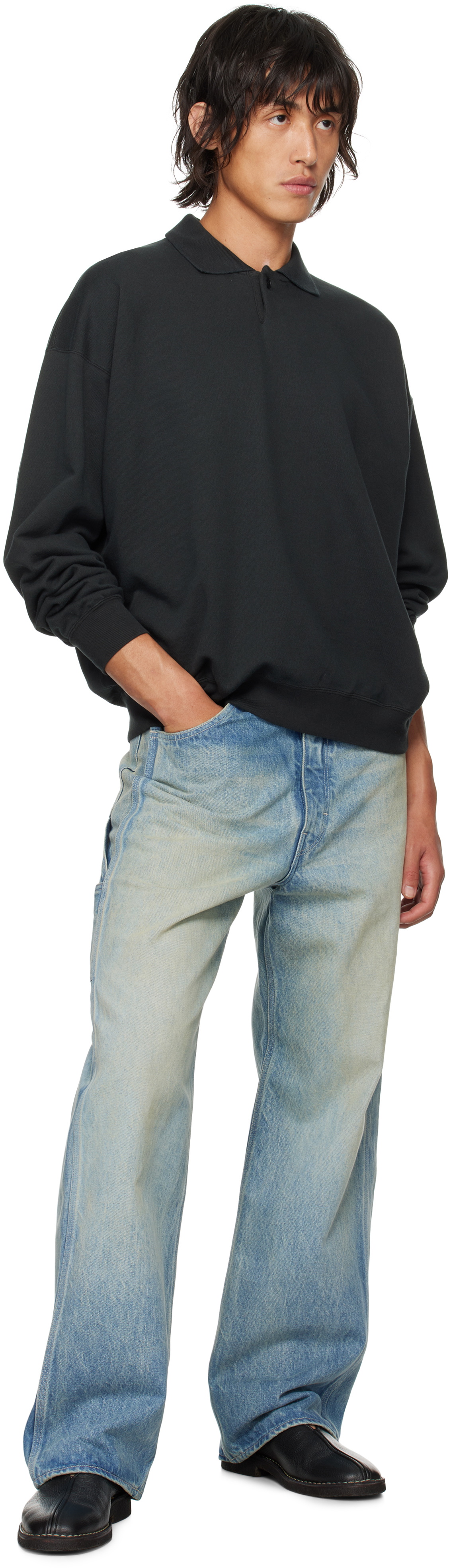 AURALEE Black Pima Light Sweat Polo Auralee